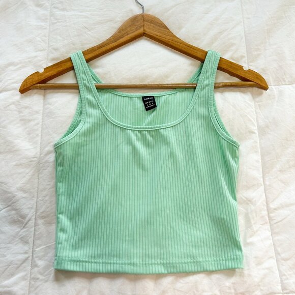 NWOT Shein Mint Green Ribbed Scoop Neck Cropped Tank Top Women’s Size Small - Picture 3 of 6
